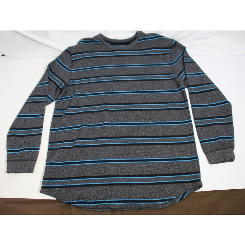 CSG Black Blue Striped Waffle Knit Shirt Men's 3XL Pullover Long Sleeve Crewneck